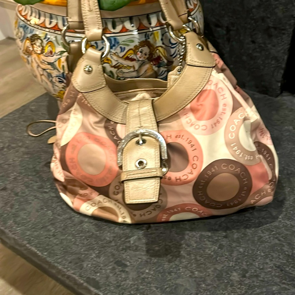 Coach Tan and Pink Shoulder Bag